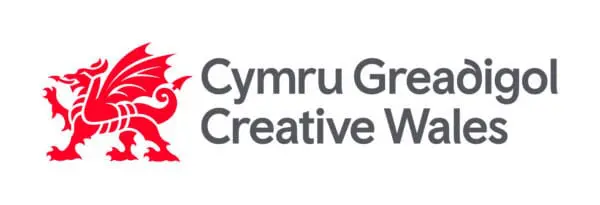 The words Cymru Greadigol Creative Wales written next to a red dragon.
