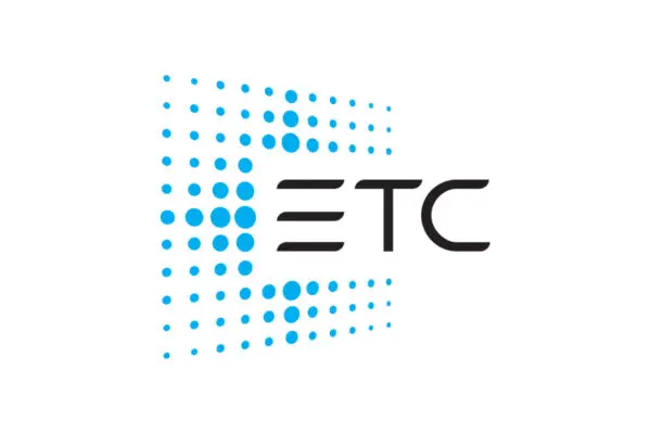 ETC written in black in a square of blue dots.
